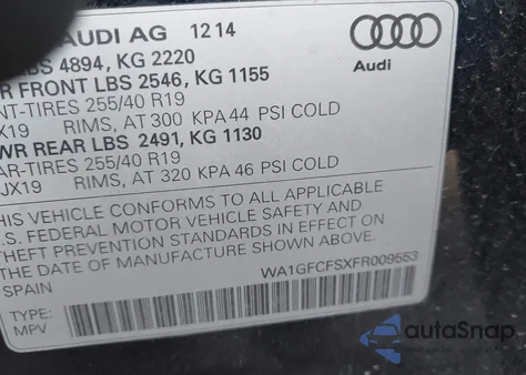 2015 Audi Q3 2.0T Premium Plus from USA, damaged, VIN WA1GFCFSXFR009553
